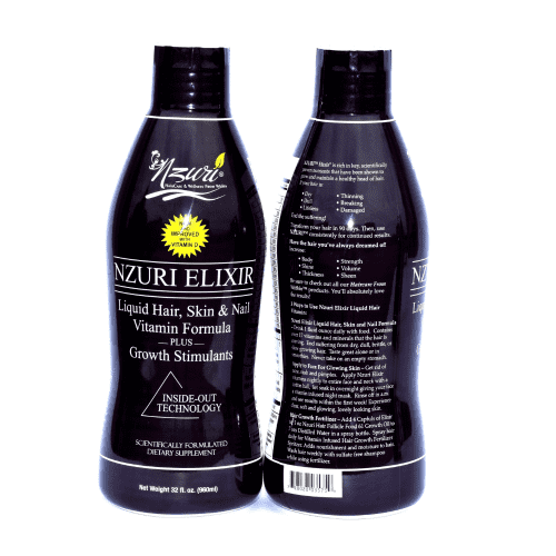 Nzuri Elixir – Liquid Hair Skin & Nail Vitamin Plus Growth Stimulants with Vitamin D – 32 Oz 2 Bottles